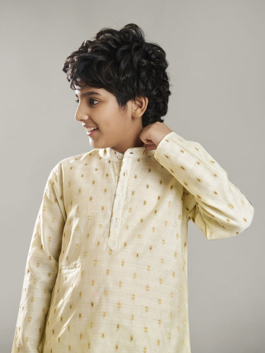 full sleeves self design straight cut kurta with pyjama offwhite