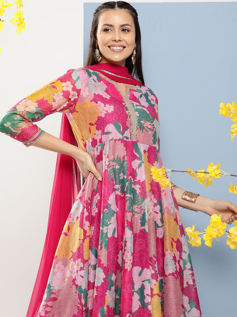 floral printed regular zardozi kurta with palazzos with dupatta