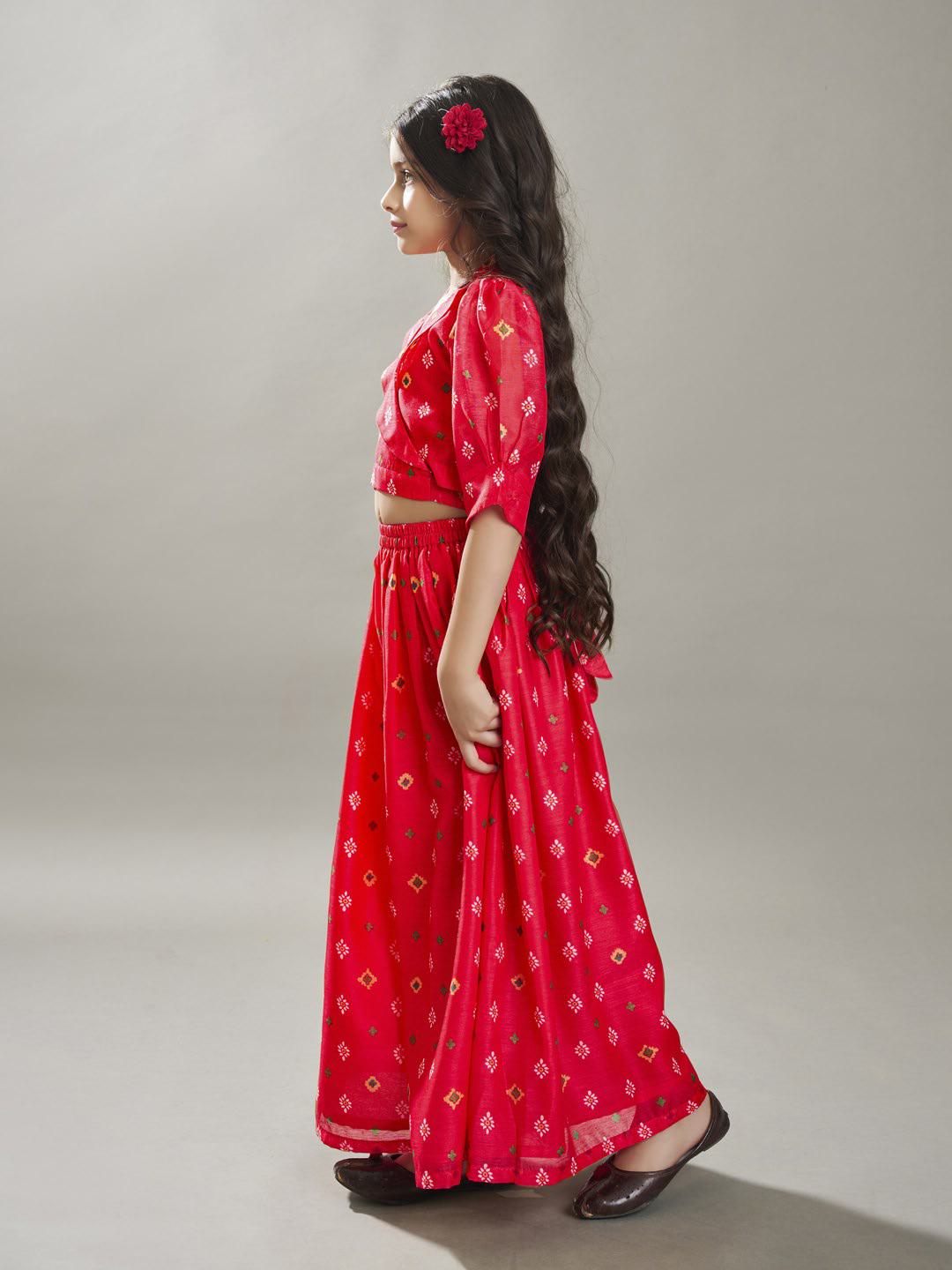 girls ethnic motifs printed design crop top with palazzos