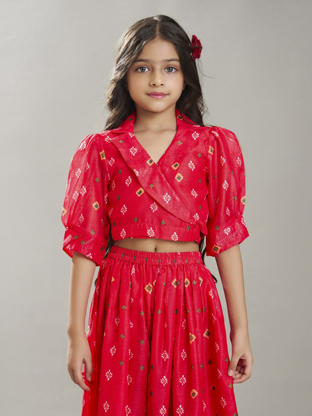 girls ethnic motifs printed design crop top with palazzos