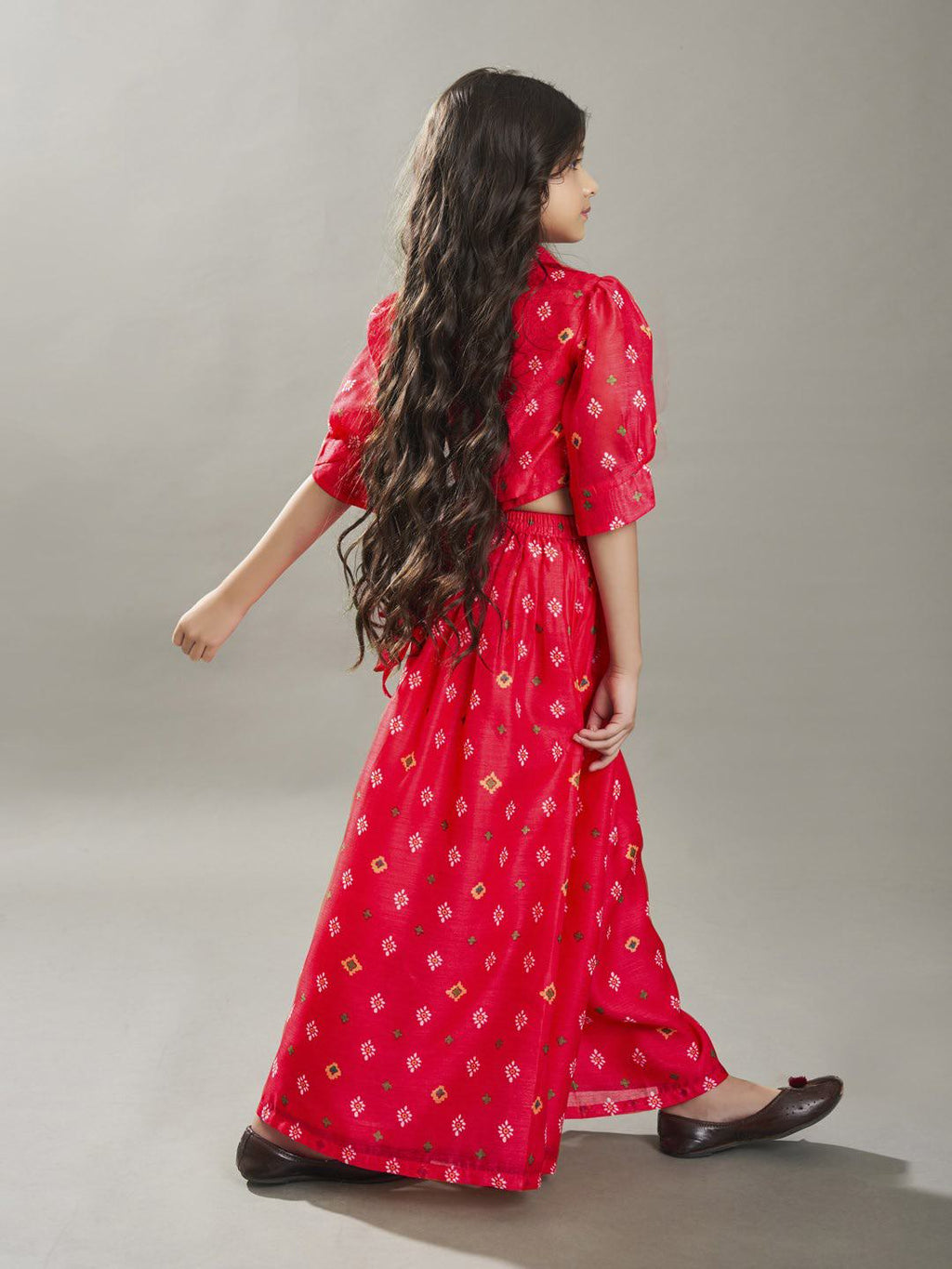 girls ethnic motifs printed design crop top with palazzos