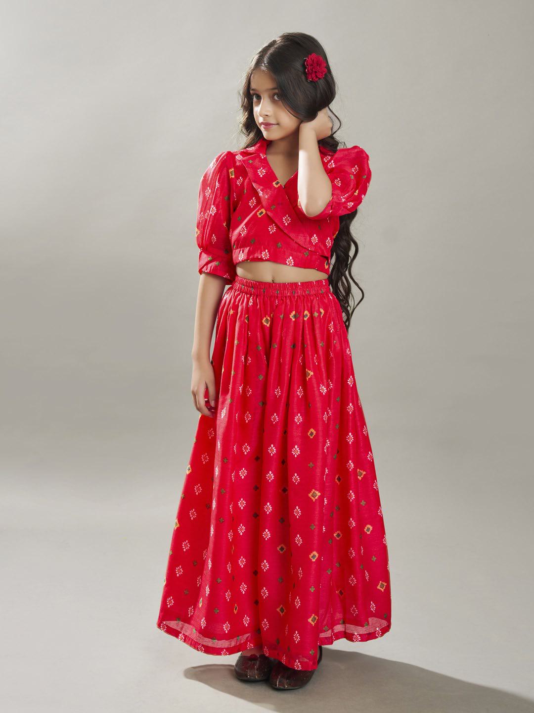 girls ethnic motifs printed design crop top with palazzos