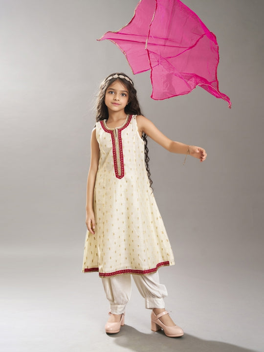girls ethnic motifs woven design kurta with salwar dupatta