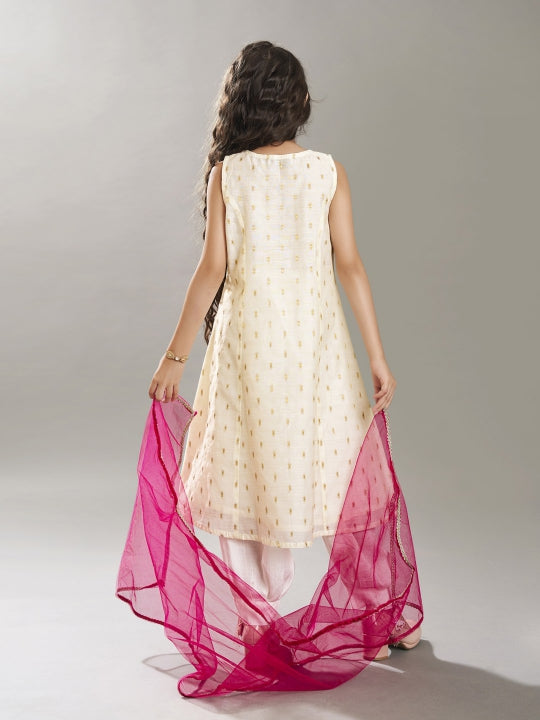 girls ethnic motifs woven design kurta with salwar dupatta