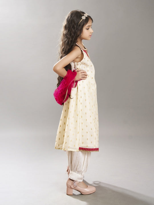 girls ethnic motifs woven design kurta with salwar dupatta