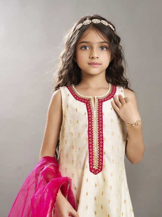 girls ethnic motifs woven design kurta with salwar dupatta