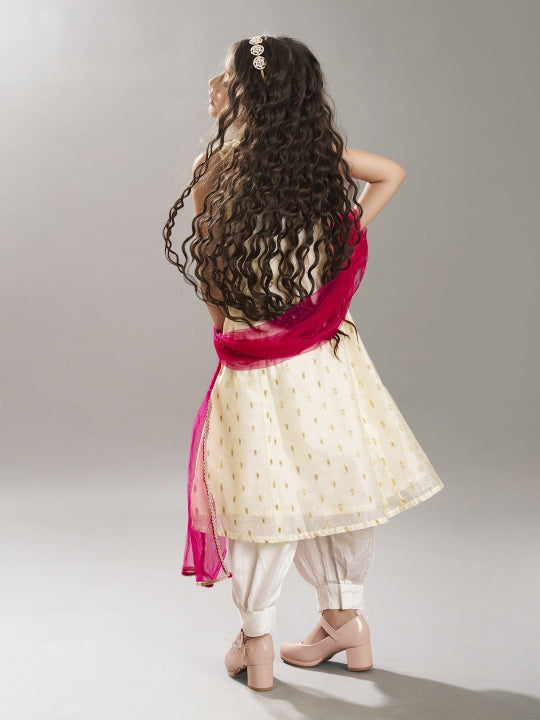 girls ethnic motifs woven design kurta with salwar dupatta