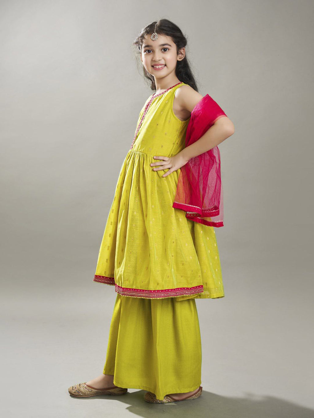 girls ethnic motifs woven design kurta with sharara with dupatta