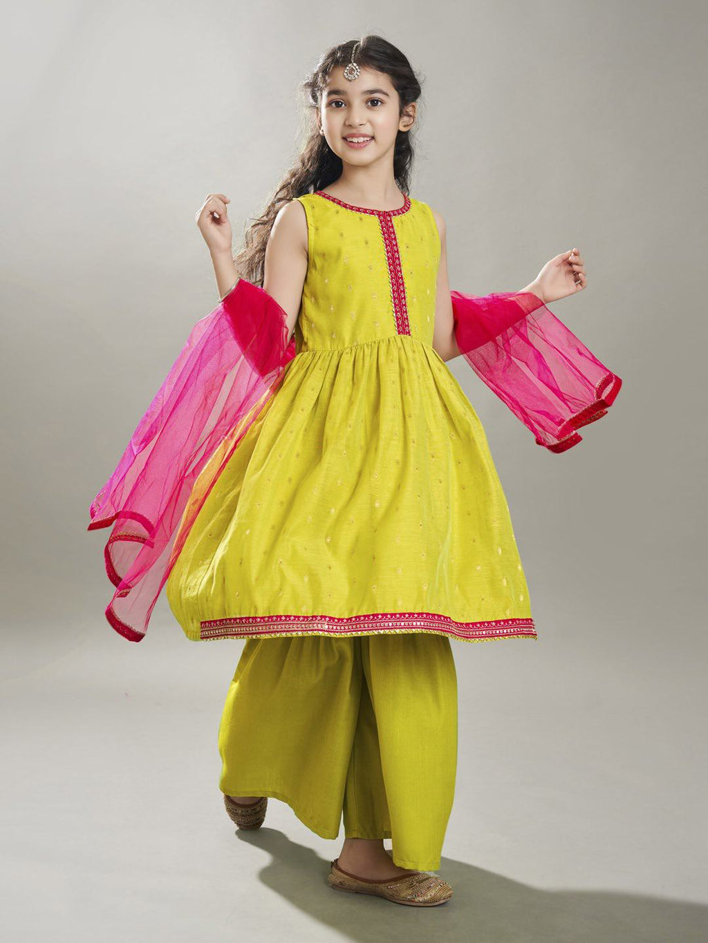 girls ethnic motifs woven design kurta with sharara with dupatta