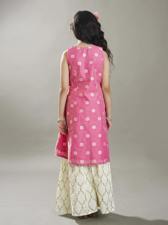 girls ethnic motifs woven design kurta with sharara