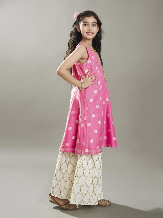 girls ethnic motifs woven design kurta with sharara