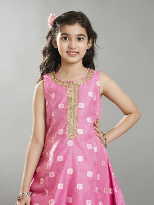 girls ethnic motifs woven design kurta with sharara