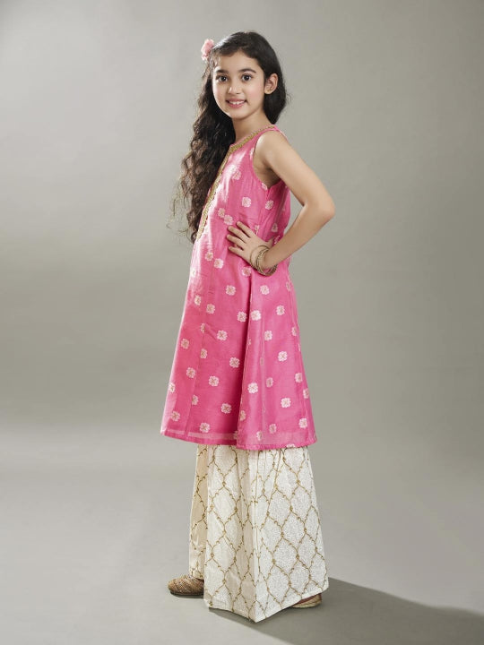 girls ethnic motifs woven design kurta with sharara