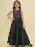 girls black embroidery maxi dress