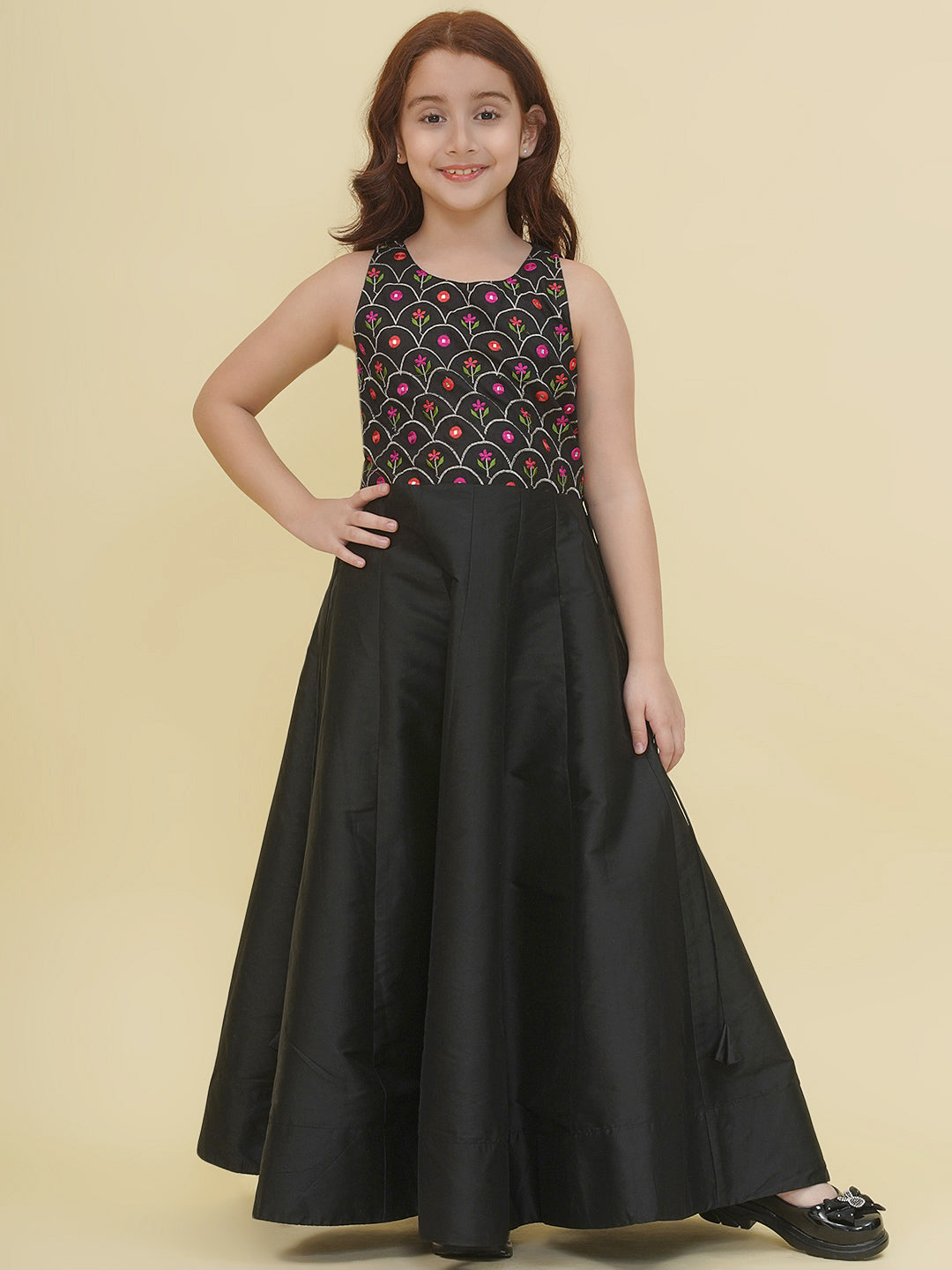 girls black embroidery maxi dress