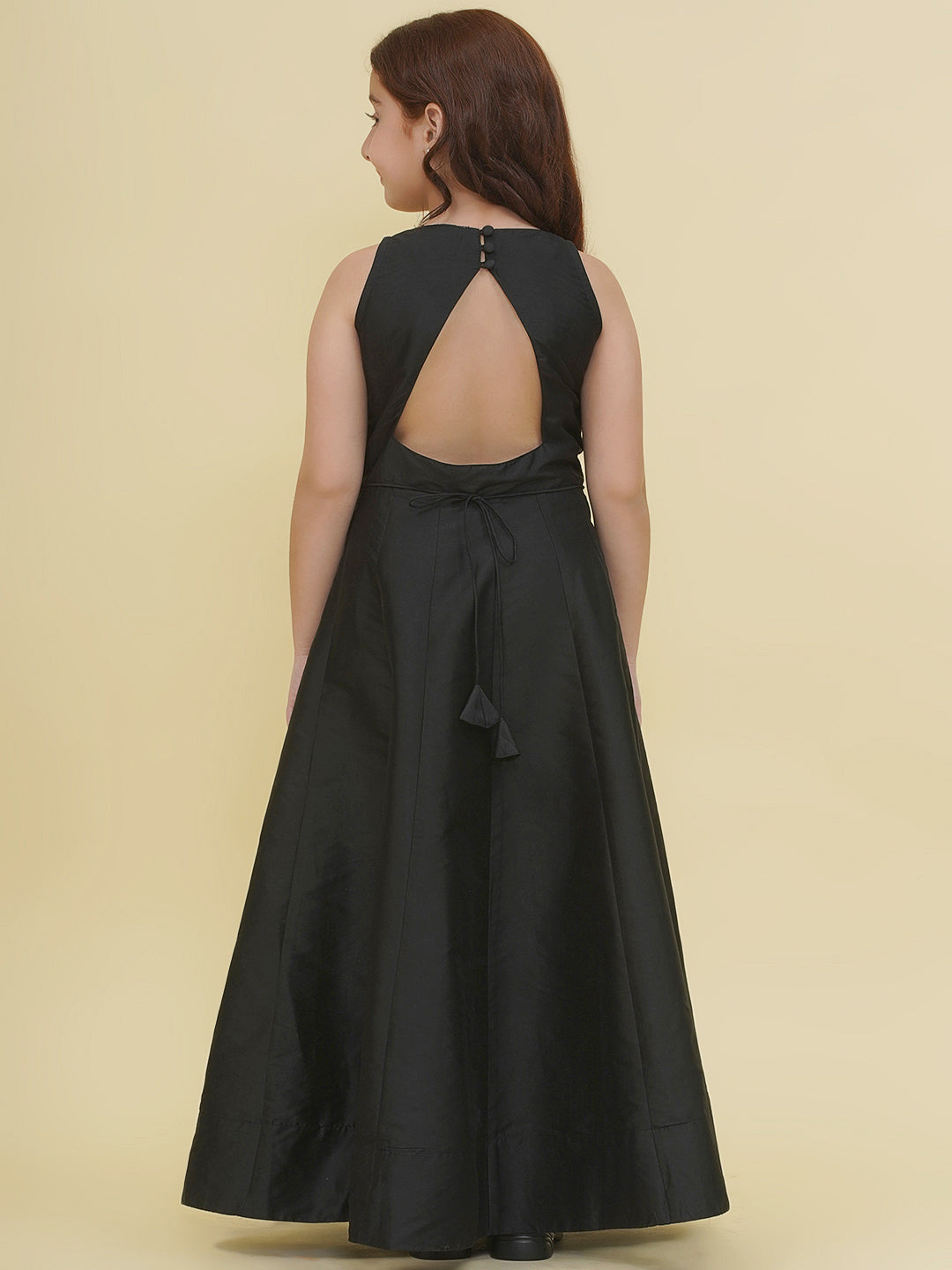 girls black embroidery maxi dress