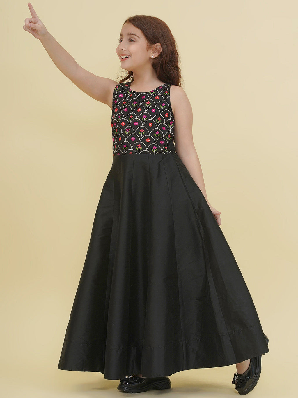 girls black embroidery maxi dress