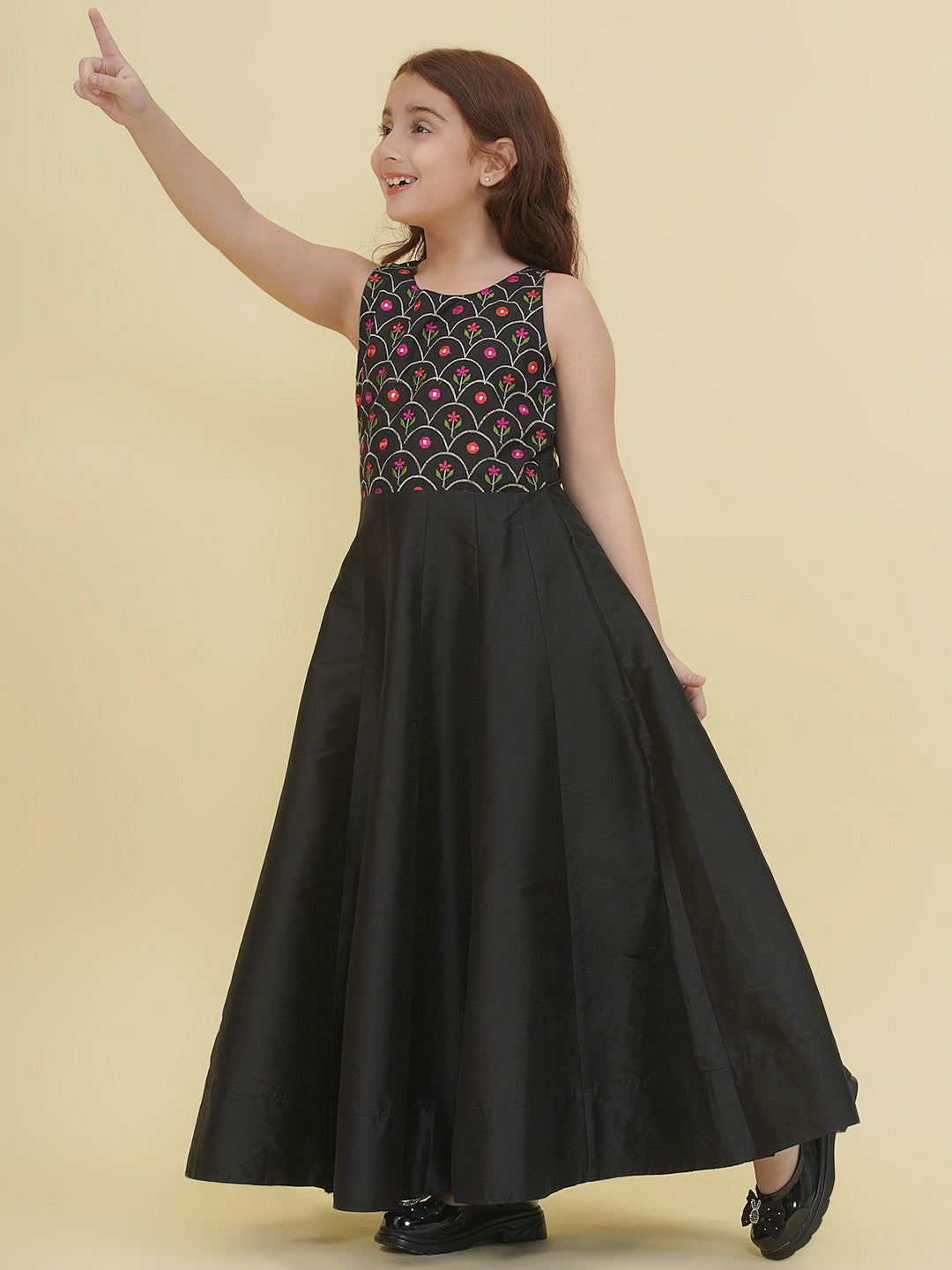 girls black embroidery maxi dress