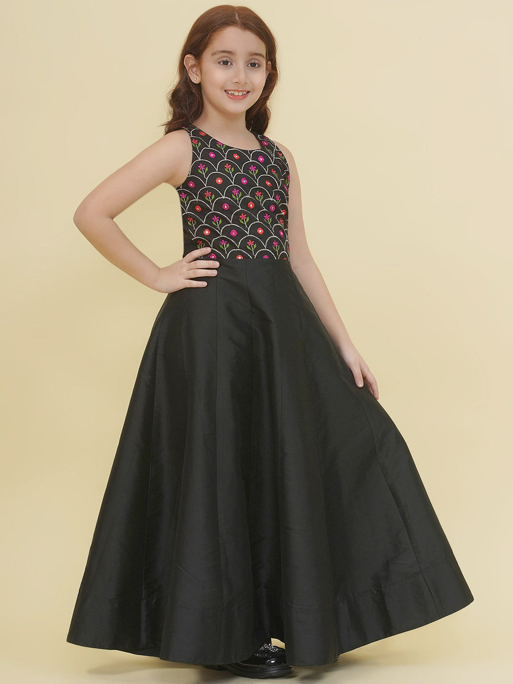 girls black embroidery maxi dress