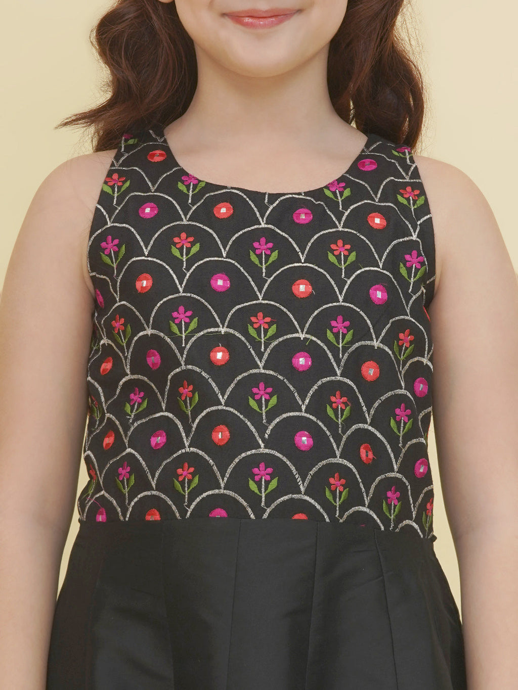 girls black embroidery maxi dress