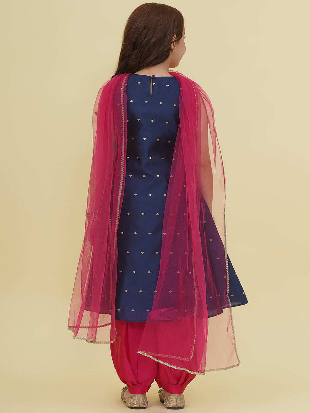 girls blue self design kurta with afgani salwar with dupatta