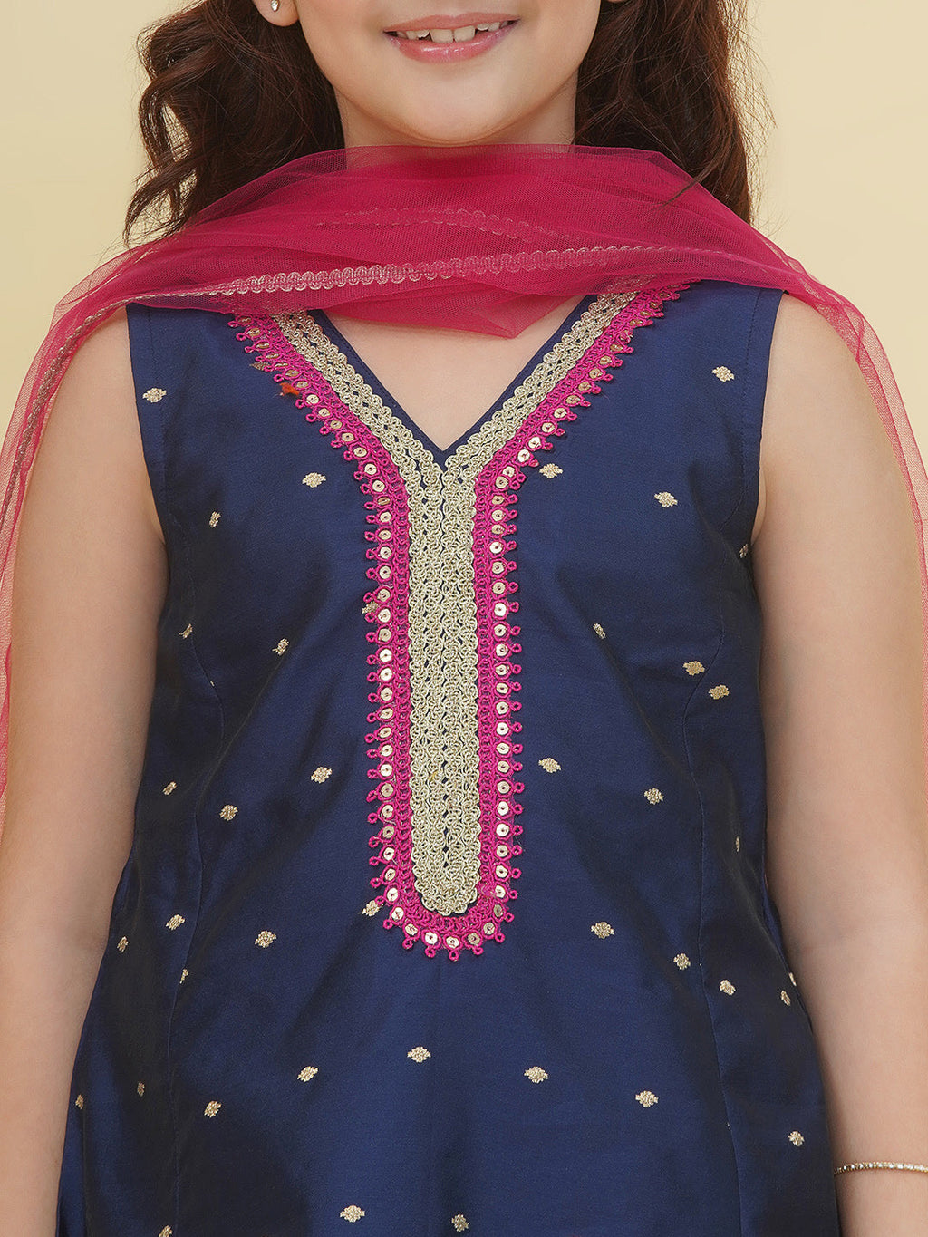 girls blue self design kurta with afgani salwar with dupatta