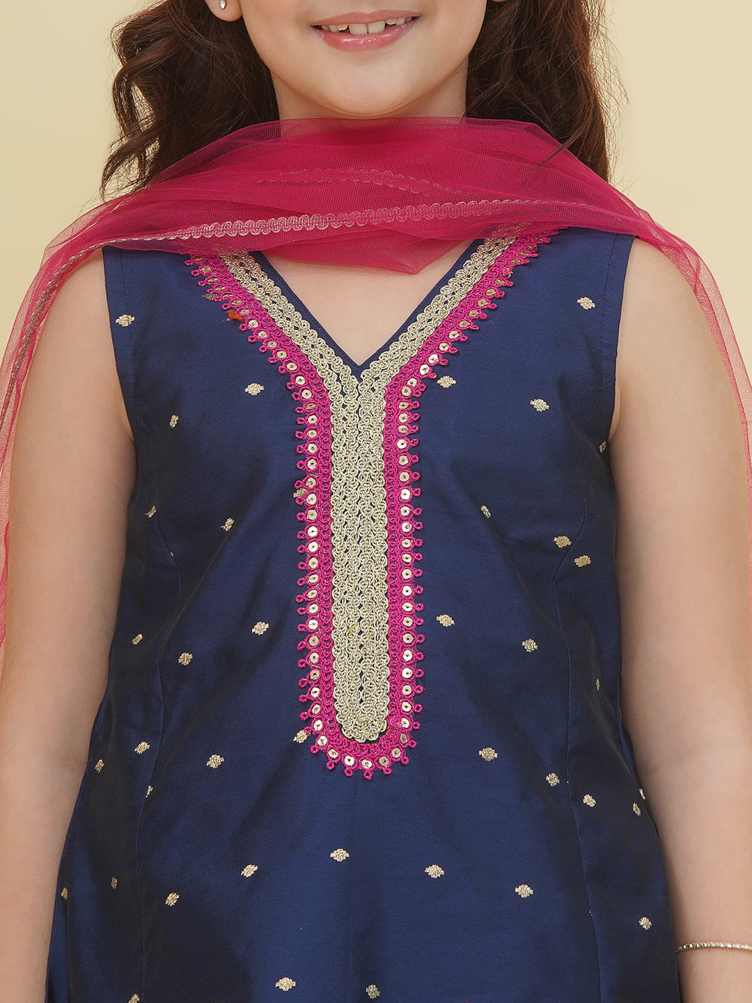 girls blue self design kurta with afgani salwar with dupatta