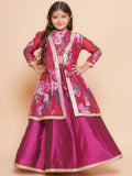 girls burgundy floral printed ready to wear lehenga blouse with shrug