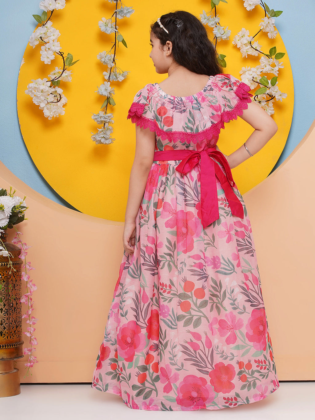 girls floral print off shoulder maxi dress