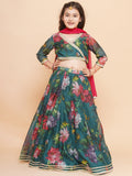 girls green floral printed ready to wear lehenga blouse with dupatta