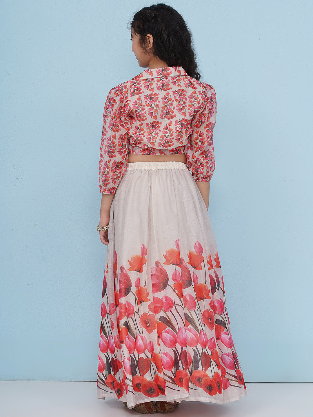girls grey pink tulup flower digital print choli ready to wear lehenga