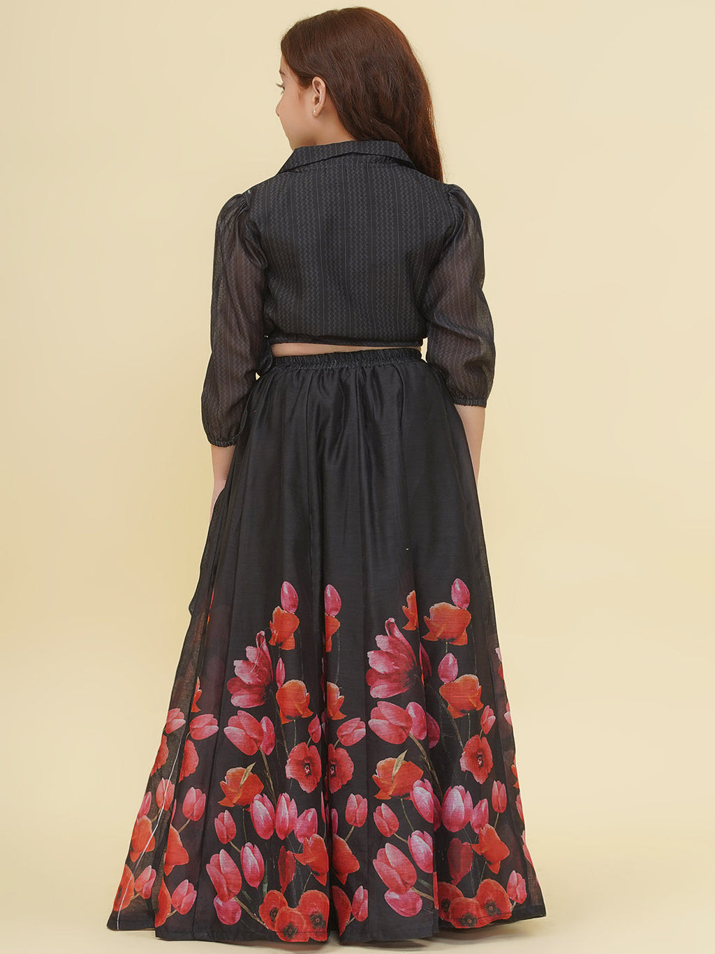 girls indo western black pink digital printed choli ready to wear lehenga