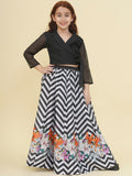 girls indo western black white zig zag flower digital printed top ready to wear lehenga