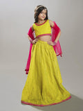 girls lime green pink with embroidered ready to wear lehenga choli with dupatta