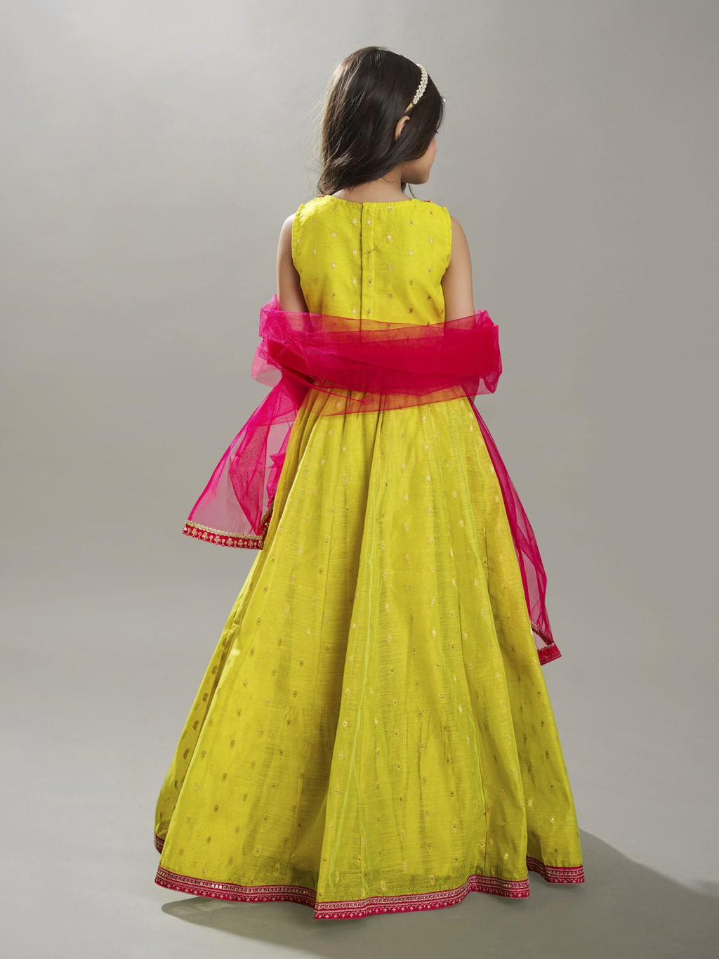 girls lime green pink with embroidered ready to wear lehenga choli with dupatta