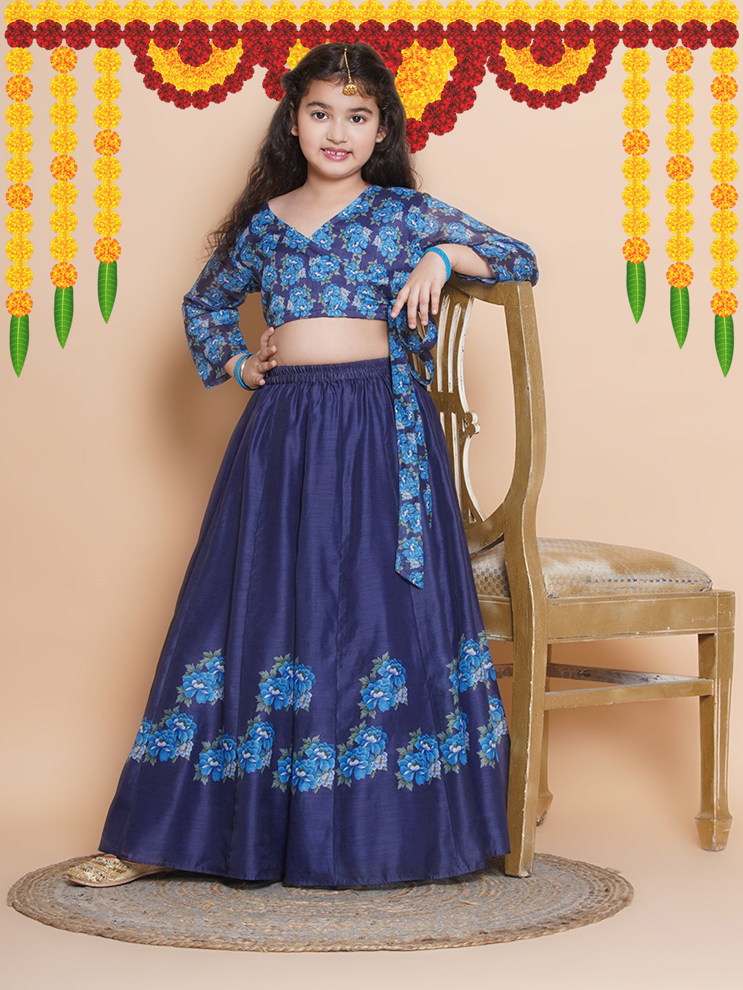 girls navy blue ready to wear choli lehenga