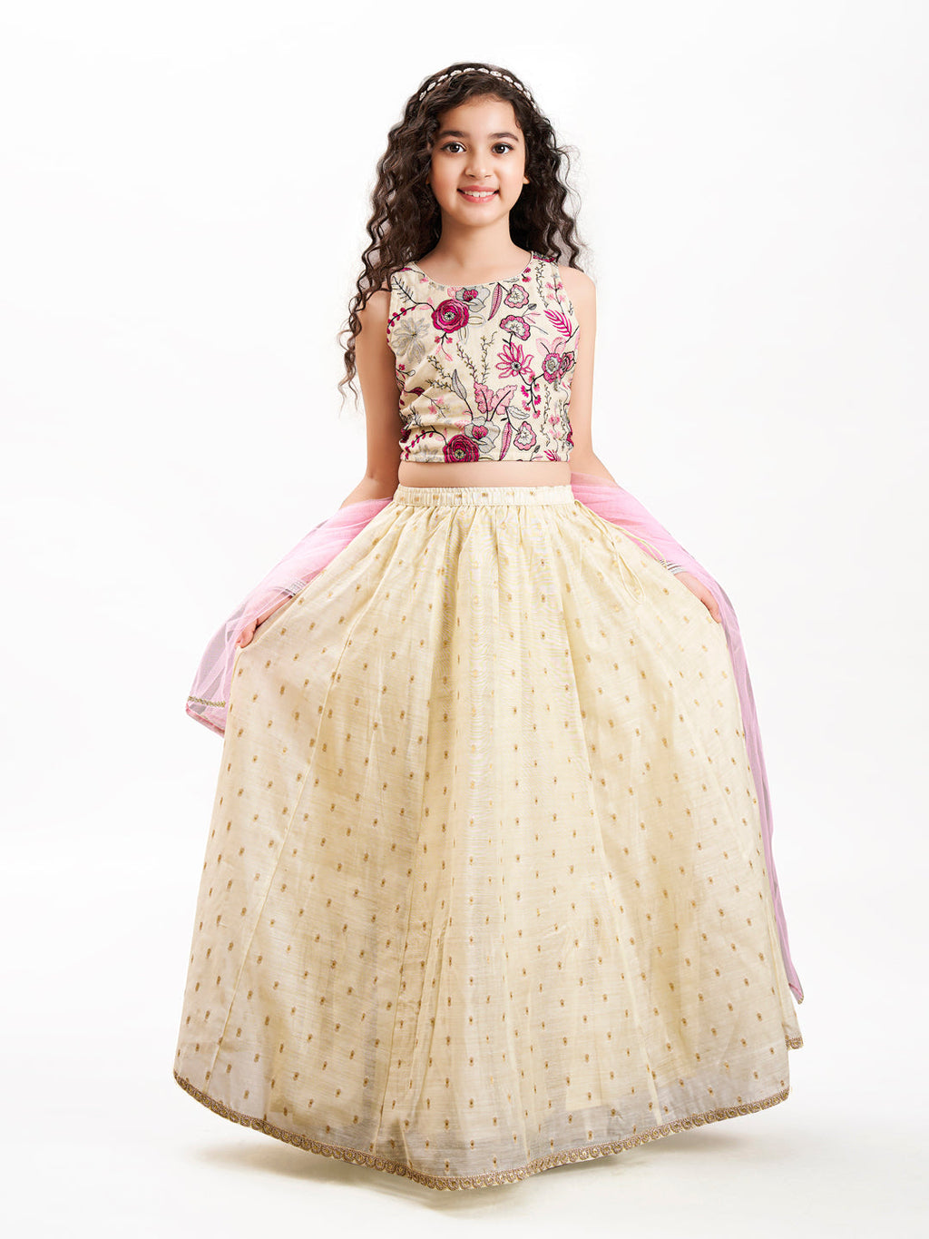 girls off white pink with embroidered ready to wear lehenga choli with dupatta