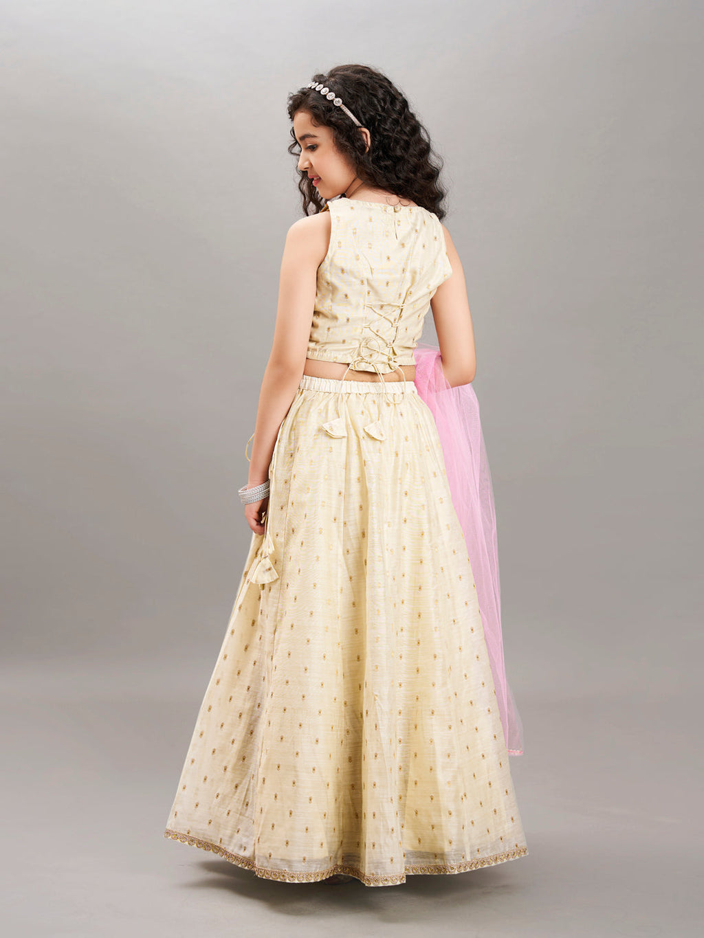 girls off white pink with embroidered ready to wear lehenga choli with dupatta