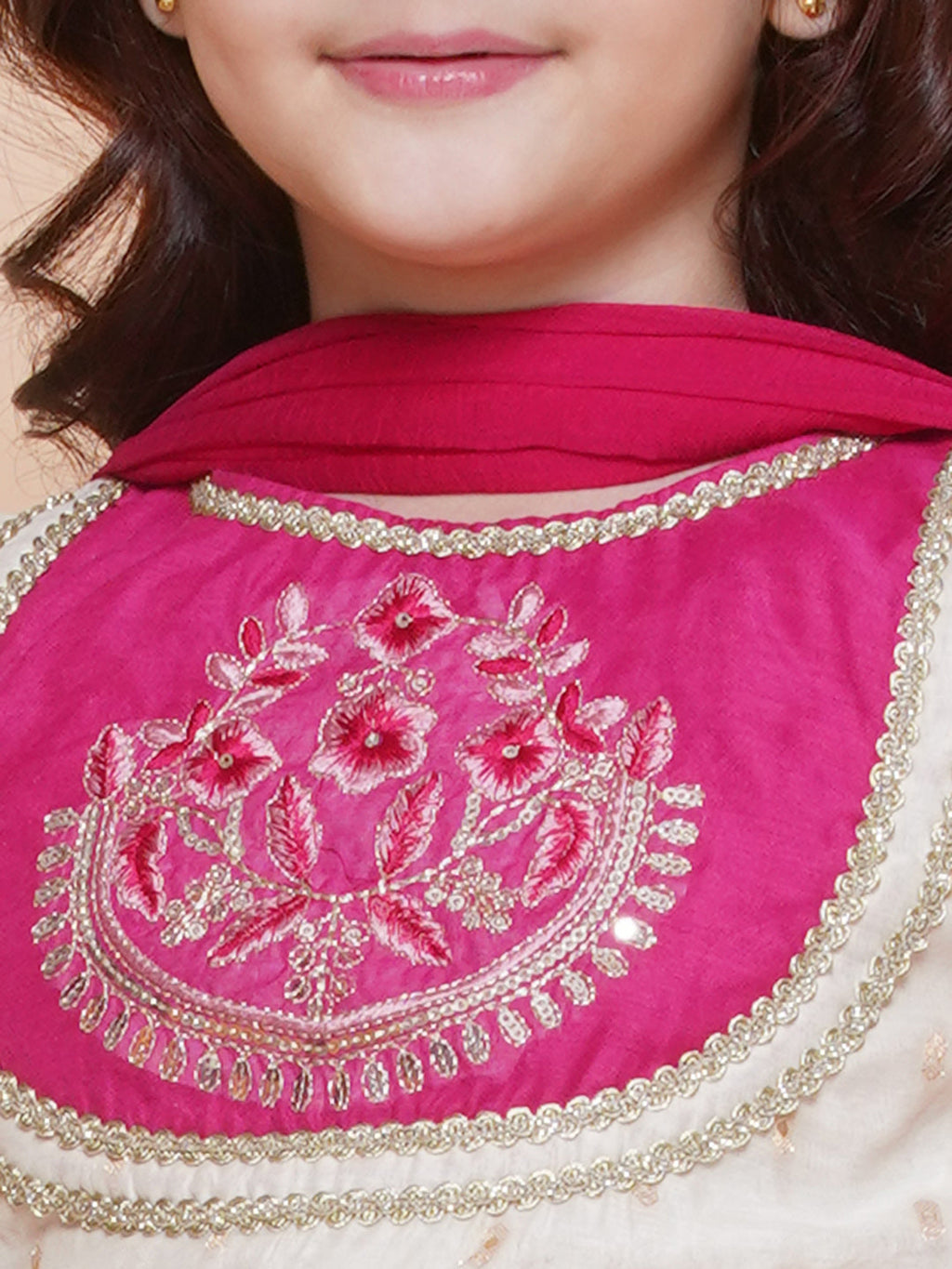 girls off white jacquard booti lehenga pink embroidered choli lehenga with dupatta