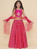 girls orange pink embroidered choli pink ready to wear lehenga with dupatta