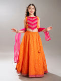 girls orange pink with embroidered ready to wear lehenga choli with dupatta