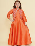girls orange embroidery jacket with maxi dress