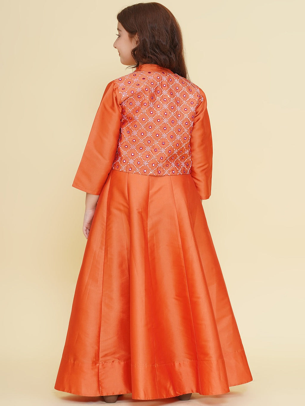 girls orange embroidery jacket with maxi dress