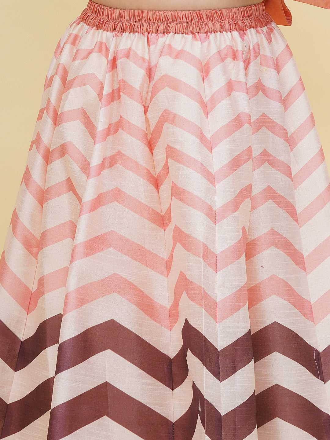 girls peach brown zig zag flower digital print choli ready to wear lehenga