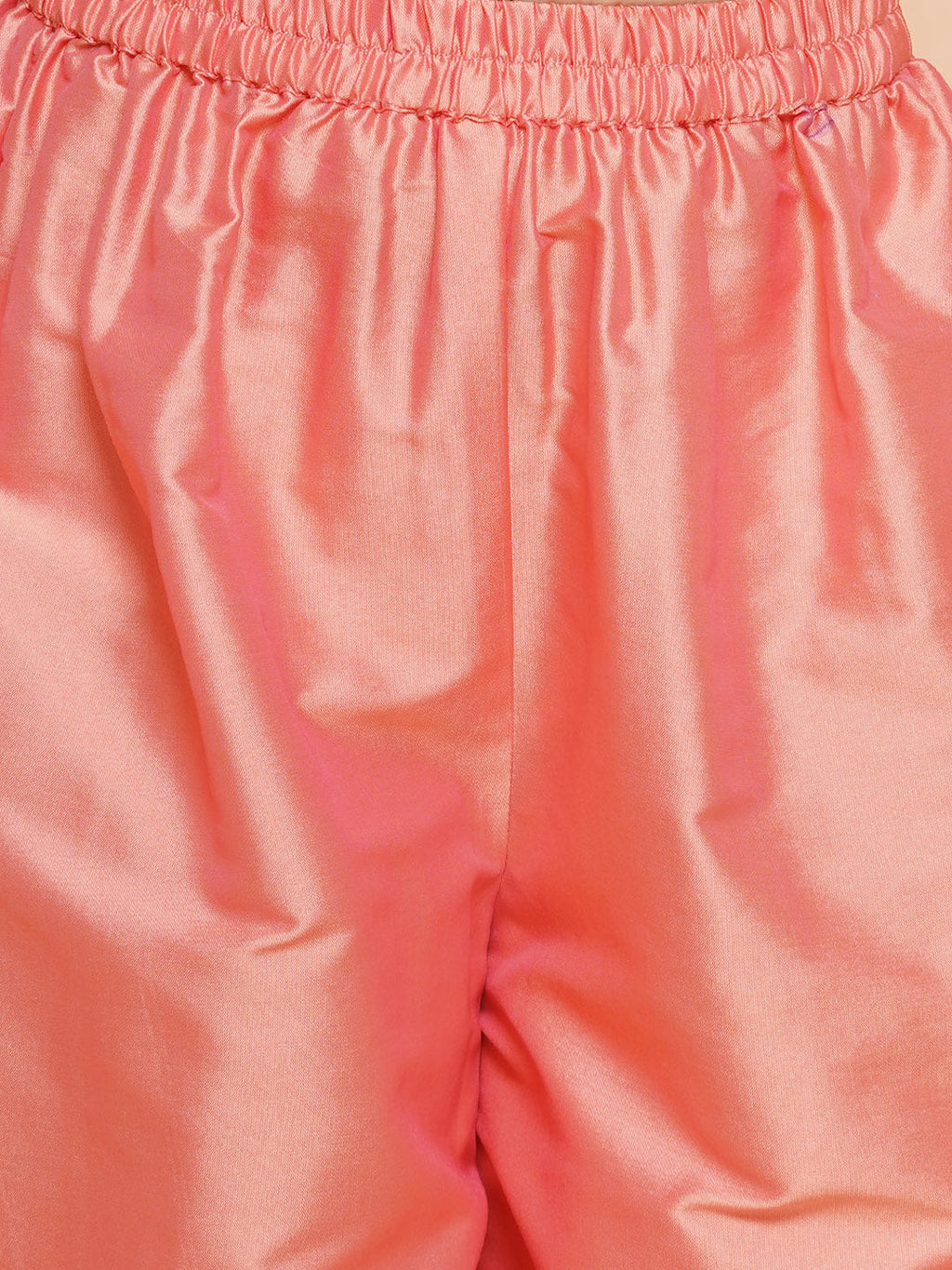 girls peach embroidered angrakha kurta with trousers dupatta