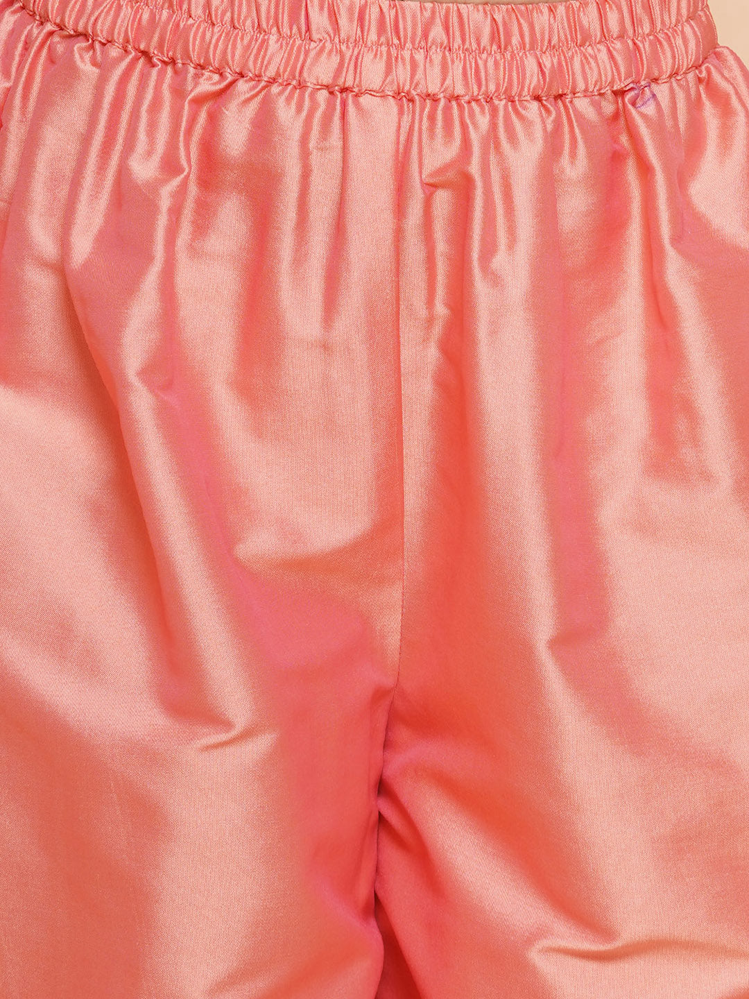 girls peach embroidered angrakha kurta with trousers dupatta