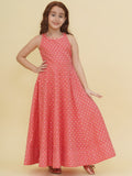 girls peach woven design maxi dress