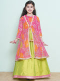 girls pink green floral printededed ready to wear lehenga blouse with shrug