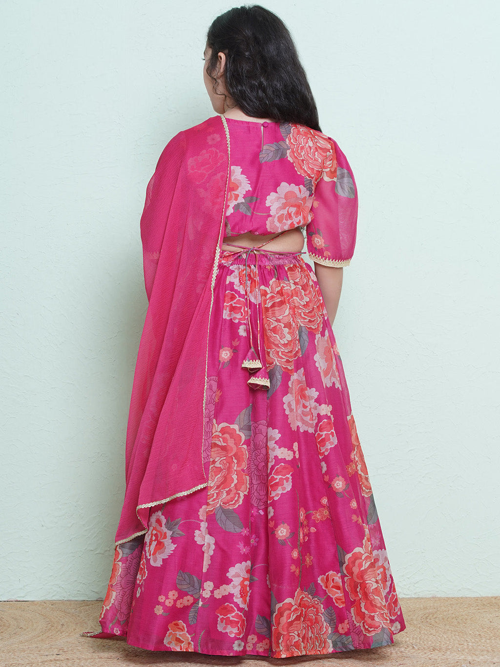 girls pink green multi printededed ready to wear lehenga choli with dupatta