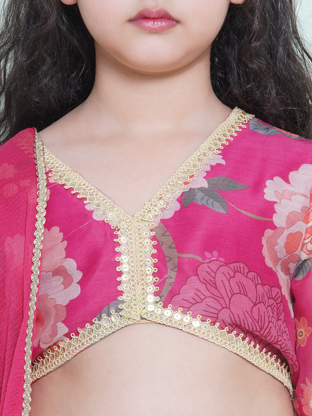 girls pink green multi printededed ready to wear lehenga choli with dupatta